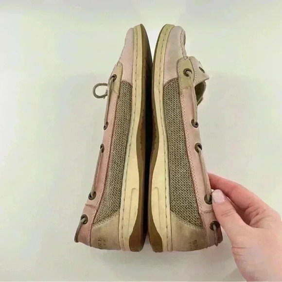 Sperry womens flats size 8.5 pink tan leather boat shoes preppy nautical - Picture 6 of 12